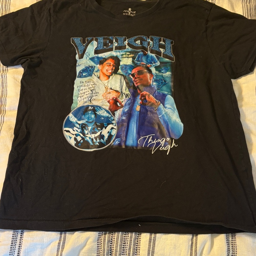 Black Graphic Tee with Blue Design